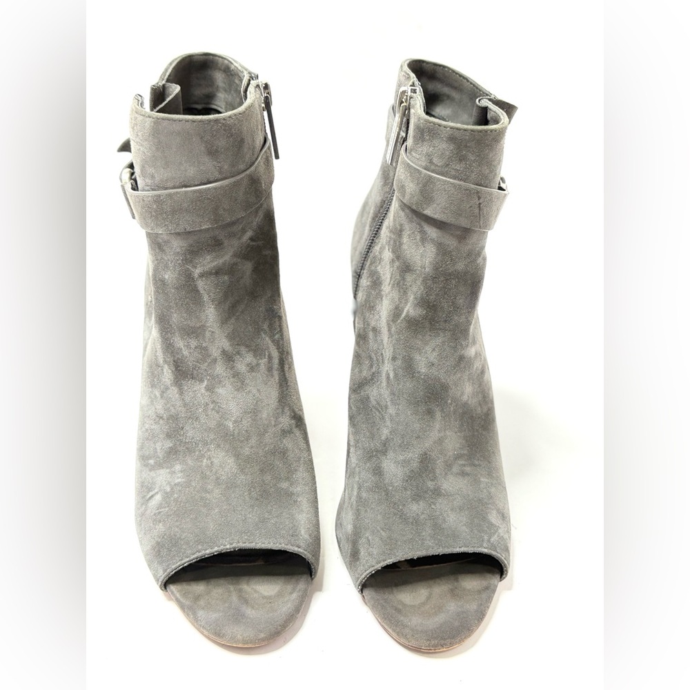 BCBGeneration Carolena Gray Suede Peep Toe Stiletto Ankle Boots Size 9